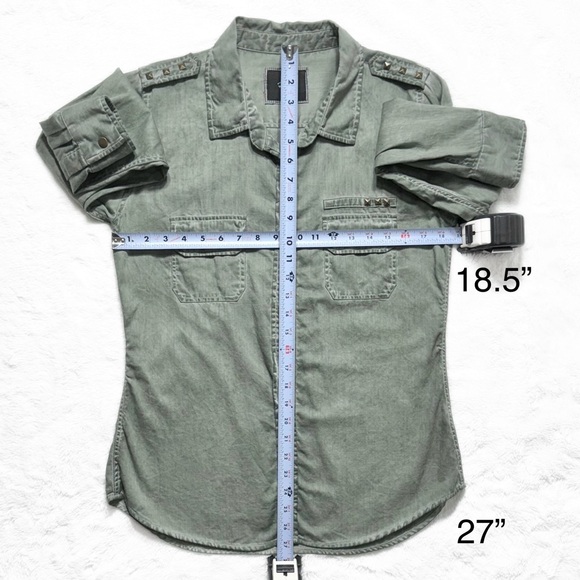 Rails Studded Distressed Green Snap Button Long Sleeve Utility Shacket Shirt - Picture 10 of 10
